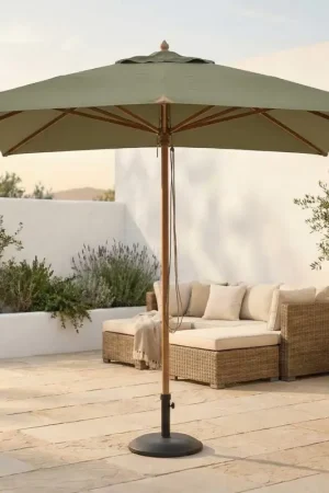 Seulement Aujourd'hui Parasol Joplin 300x300 cm Gescova - Mât en teck et toile oléfine verte