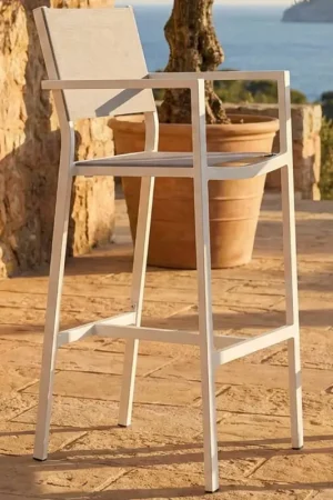 Pas Cher Tabouret de bar Arianne en aluminium et textilène blanc et gris clair