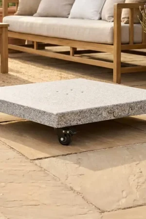Pied de parasol Miami Gescova - granit gris clair avec roulettes - 60x60x12 cm Vente Flash