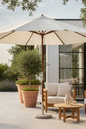 Prix Promo Parasol Joplin Gescova - bois et polyester - ø 300 cm - écru