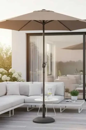 Bon Marché Parasol Norman Emob - aluminium et toile polyester taupe - Ø 300 cm
