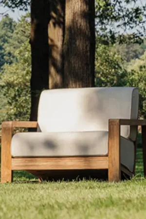 Fauteuil d'extérieur London Gescova - Teck massif et coussins Sunbrella - 82x98x68cm - Beige Petit Prix