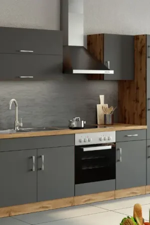 Achetez Aujourd'hui Kitchenette Sorrella 270cm avec four et réfrigérateur - anthracite/chêne