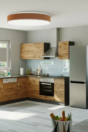 Acheter Direct Kitchenette forme L Sorrella 210cm avec four et lave-vaisselle - chêne/graphite