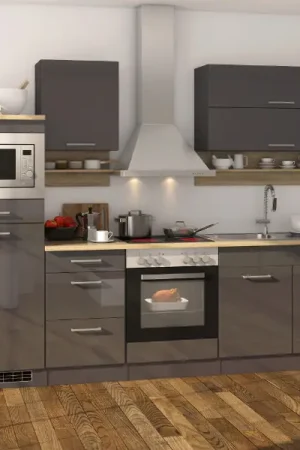 Kitchenette Ragnar 270cm avec micro-ondes, réfrigérateur et four - anthracite brillant Meilleur Choix