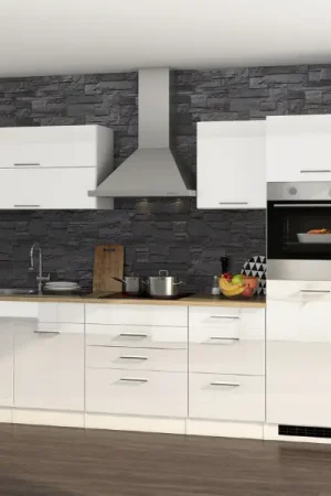 Expédié Aujourd'hui Kitchenette Ragnar 290cm avec un four et réfrigérateur - blanc brillant