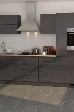 Certifié Kitchenette Ragnar 320cm avec four et réfrigérateur - anthracite brillant