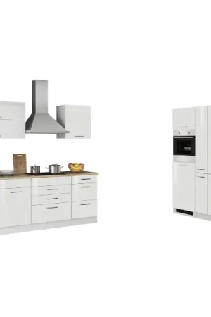 Commander Vite Kitchenette Ragnar 380cm avec réfrigérateur-congélateur et four - blanc brillant
