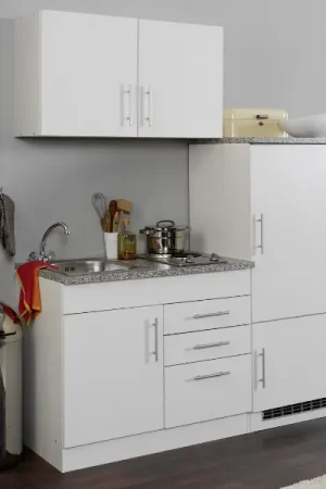 Dernier Modèle Kitchenette Toto 160cm avec plaque de cuisson et réfrigérateur - blanc/marbre