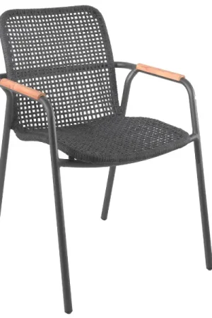 Chaise de jardin Dina Gescova - aluminium noir et teck - empilable Prix Réduit