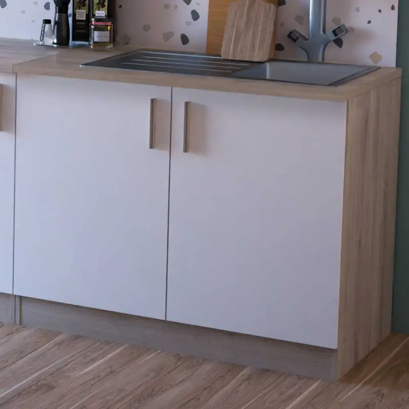 Bon Marché Meuble bas pour évier Romanie 100 cm-2 portes tournantes et 1 étagère-chêne Kronberg/blanc mat
