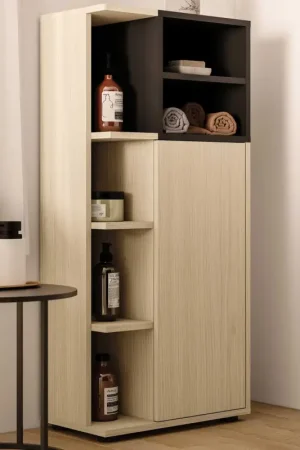 Colonne Kuba 5 étagères, 1 porte tournante-chêne clair/noir Achat Immédiat