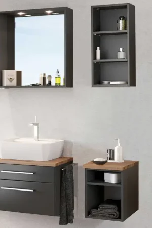 Achetez Aujourd'hui Salle de bain Dasa: miroir, meuble évier, étagères murales - gris graphite