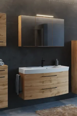Commande En Gros Salle de bains Malvo: armoires murales, armoire de toilette, meuble évier, colonne - chêne
