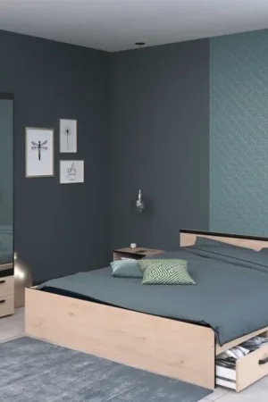 Chambre à coucher Alma: lit 160x200cm, chevet, armoire - décor chêne Remise