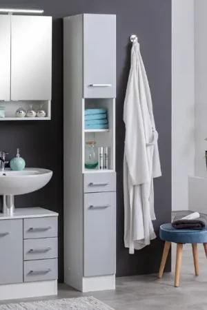 Achat Immédiat Salle de bain Ricca: armoire de toilette, meuble sous-vasque, colonne - gris