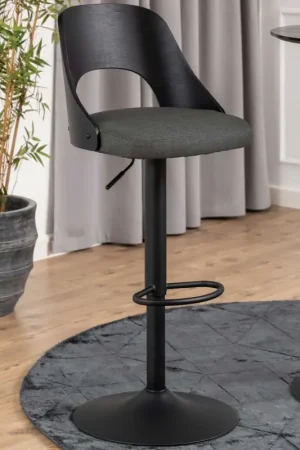 Achat Immédiat Tabouret de bar réglable Lucy - pivotant - placage de chêne - noir/gris foncé