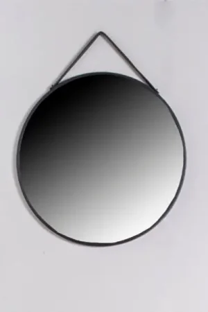 Miroir Trapani noir : Acier et cuir, ø60 cm Retour Gratuit