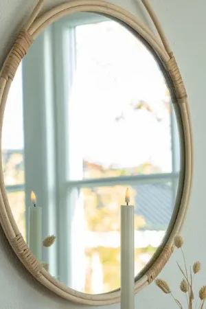 Commande En Gros Miroir rond naturel bordé de rotin - ø50cm