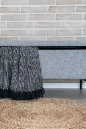 Banc en tissu gris clair avec rangement, 95x36.5x46cm Expédition Rapide