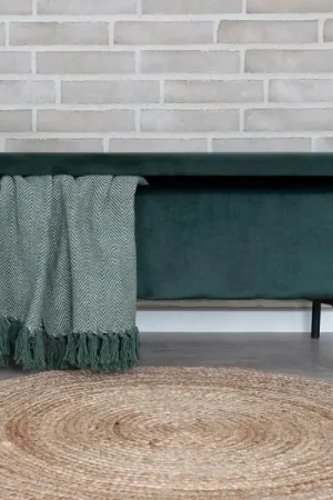 Banc d'entrée - 95x36.5x46 cm - avec rangement - velours vert foncé Expédition Rapide