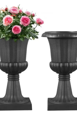 Commande En Gros VEVOR Jardinière Urne Plastique, 25 x 42 cm, Pot de Fleurs Classique, Lot de 2, pour Intérieur, Extérieur, Mariage, Fêtes, Événements, Scène, Entrées, Couloirs, Jardin, Balcon, Terrasse, Porche, Noir