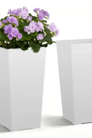 VEVOR Jardinière Haute Lot de 2 Pot de Fleur Haut 55 cm pour Plantes Intérieur Extérieur Porche Entrée Terrasse Jardin, avec Trous de Drainage, Style Moderne en Plastique, Forme Carrée Conique, Blanc Offre Du Jour