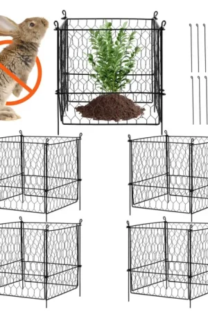 Certifié VEVOR Cage à plantes contre animaux, lot de 4, grillage de protection pour plantes fleurs légumes, 34x34 cm, 16 mailles métalliques, protecteur pour empêcher les lapins, poules, écureuils d'entrer