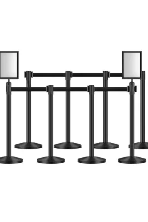 Must-Have VEVOR Poteau de guidage, 8 pcs, barrière de balisage pour contrôle de foules, avec base creuse, poteau en acier au carbone, sangles rétractables et 2 supports de panneau, pour théâtre, fête, mariage