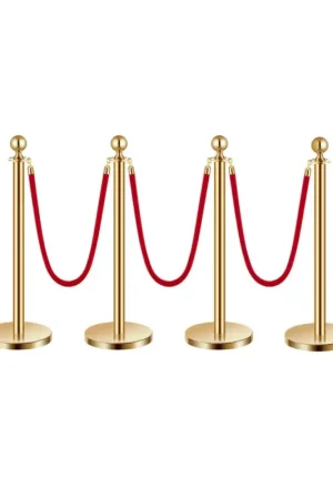 Commander Maintenant VEVOR Poteau de guidage, 4 pcs, barrière de balisage pour contrôle de foules, avec base creuse, 3 cordes velours rouge et poteaux dorés en acier inoxydable, pour file d'attente en public, hôtel, fête
