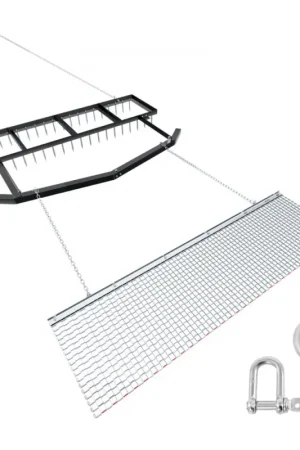 Populaire VEVOR Herse à Chaîne 45x183 cm Herse Traînée à Chaîne avec Râteau Nivellement Pelouse 49,5x184 cm pour Prairie, Allées, Terrains en Gravier, Compatible avec Tracteurs, VTT, UTV, en Acier Galvanisé