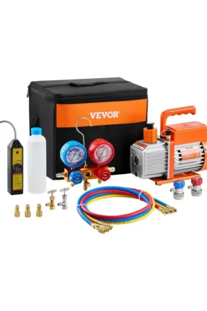 Acheter Direct VEVOR Pompe à Vide Climatisation, 127 L/min, Pompe à Vide Frigoriste CVC 1 Étage, Kit Jauges Collecteur de Réfrigérant Clim Auto, Détecteur de Fuite, pour R134a, R12, R22, R502a, R410A, R404, R407C