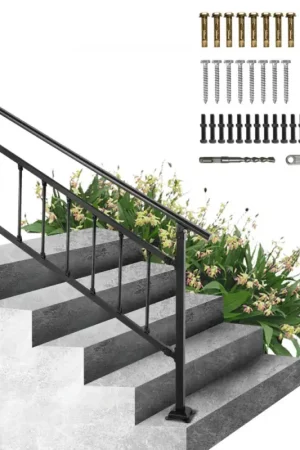 Offres VEVOR Main Courante Escalier Fer Forgé Rampe Escalier 1-4 Marches Garde-Corps Extérieur 83,5x172,5 cm Rambarde Réglable 0-50° avec Barres Kit Installation pour Marches Béton 67,8 cm de Balcons Jardin Prix Promo
