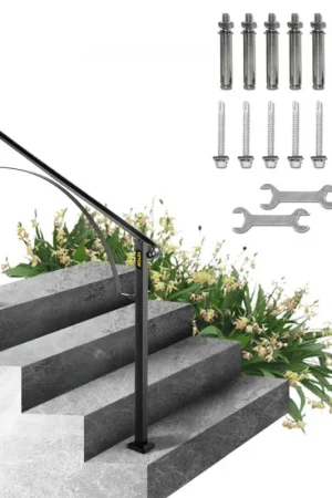 Offre Limitée Offres VEVOR Rampe d'Escalier Arche 3-4 Marches Garde Corps Rambarde Escalier Main Courante Balustrade Noir Mat En Fer Décoration