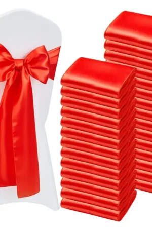 Bon Plan VEVOR Nœud de Chaise en Satin Luxueux Rouge Lot de 100 Pièces, Bandeau de Chaise de 17 x 275 cm, Facile à Nouer, Ceinture de Décoration Élégante pour Mariage, Cérémonie, Fête Prénatale et Banquet