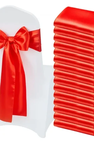 VEVOR Nœud de Chaise en Satin Luxueux Rouge Lot de 50 Pièces, Bandeau de Chaise de 17 x 275 cm, Facile à Nouer, Ceinture de Décoration Élégante pour Mariage, Cérémonie, Fête Prénatale et Banquet Promotion Saisonnière