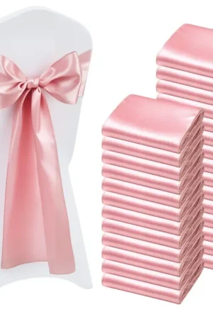 VEVOR Nœud de Chaise en Satin Luxueux Rose Lot de 100 Pièces, Bandeau de Chaise de 17 x 275 cm, Facile à Nouer, Ceinture de Décoration Élégante pour Mariage, Cérémonie, Fête Prénatale et Banquet Commande En Gros