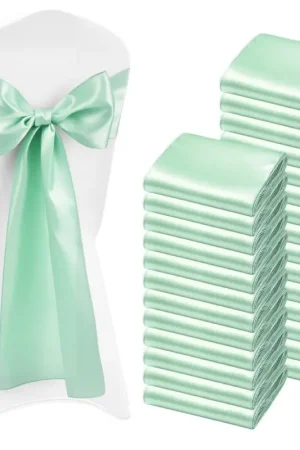 Satisfait Ou Remboursé Offres VEVOR Nœud de Chaise en Satin Luxueux Vert Clair 100 Pièces, Bandeau de Chaise de 17 x 275 cm, Facile à Nouer, Ceinture de Décoration Élégante pour Mariage, Cérémonie, Fête Prénatale et Banquet