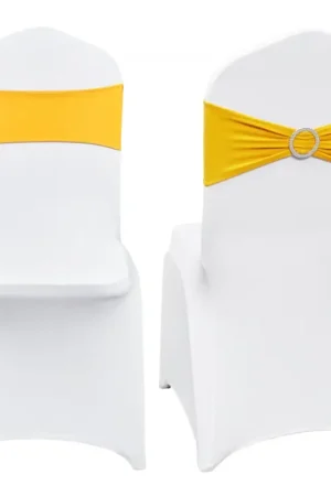 Dernier Modèle VEVOR Housse de chaise pliante en élasthanne extensible, 30 pcs, housse de protection universelle avec ceinture, amovible et lavable, pour mariage, vacances, célébration, salle à manger, or et blanc