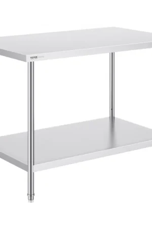LIQUIDATION VEVOR Table de Travail en Acier Inoxydable 76,2x121,9x86,4 cm, Table de Préparation des Aliments Charge 399 kg, 3 Niveaux de Hauteur Réglables, Meuble de Rangement pour Cuisine Restaurant Maison Commander Vite