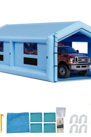 Meilleure Vente Offres VEVOR Cabine de Peinture Gonflable de 12x5x4 m, Tente de Pulvérisation pour Voiture avec Ventilateur de 750 W et Système de Filtration d'Air, Toit Triangulaire, pour Garage Atelier Automobile