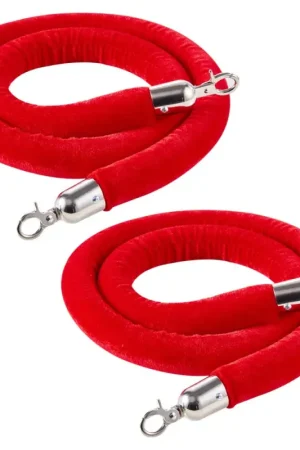 Dernière Chance VEVOR Cordon de Délimitation 2PCs de 1,5 m, Corde pour Poteau de Guidage en Velours Rouge, pour Contrôle des Foules Files d'Attente Théâtre Fête Mariage Exposition Événement, avec Crochets Argentés