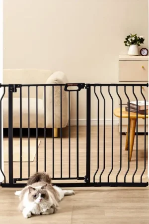 VEVOR Barrière de Sécurité Extensible 75-123 cm Hauteur de 76 cm Barrière d'Escalier à Fermeture Automatique sans Perçage Grande Ouverture 533 mm à 180° Clôtures Enfants et Chiens pour Couloir Noir Seulement Aujourd'hui