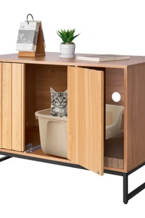 Réduction LIQUIDATION VEVOR Meuble de Rangement pour Bac à Litière Chat Armoire Cache Maison de Toilette de Chat, Niche Cache-litière avec Griffoir, pour la Plupart des Bacs à Litière Chats, pour Salon, 80 x 51 x 56,8 cm