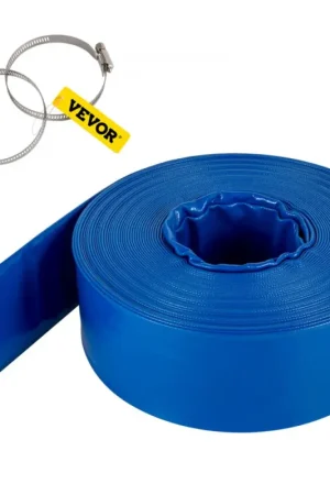VEVOR Tuyau de décharge 101,6 mm x 32 m tuyau plat tissu PVC, tuyau de vidange robuste avec colliers de serrage, résistant aux intempéries et à l'éclatement pour la piscine et le transfert d'eau, bleu Produit De Marque