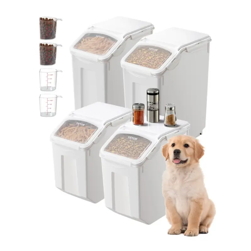Dernière Chance VEVOR Conteneur de Stockage de Riz 4PCs 2x15 L et 2x20 L, Boîte de Conservation Alimentaire Hermétique, Bac à Céréales avec Roues et Tasse à Mesurer, Rangement pour Nourritures d’Animaux de Compagnie