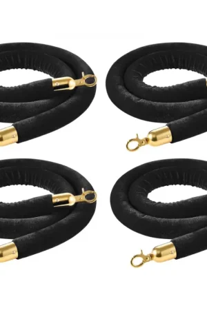 Nouvelle Collection VEVOR Cordon de Délimitation 4PCs de 1,5 m, Corde pour Poteau de Guidage en Velours Noir, pour Contrôle des Foules Files d'Attente Théâtre Fête Mariage Exposition Événement, avec Crochets Dorés