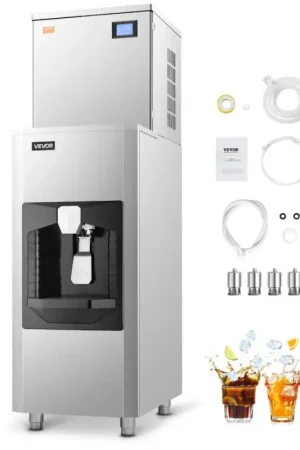 Petit Prix VEVOR Machine à Glaçons Rendement 163 kg/jour, Appareil de Préparation de Glaçons avec Grand Bac de Stockage 80 kg et Distribution Automatique 9 kg/min, Autonettoyante, Écran Tactile, pour Bar, Café