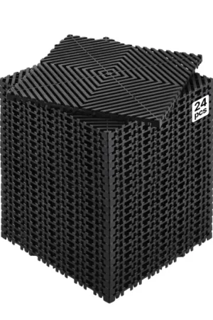 Offres VEVOR Tapis de drainage emboîtable, 310x310 mm, dalles de sol de drainage modulaire emboîtable, 24 pcs, coussin de sol à épisser en PP antidérapant noir, tapis de douche, pour garage, jardin, cuisine Bon Marché