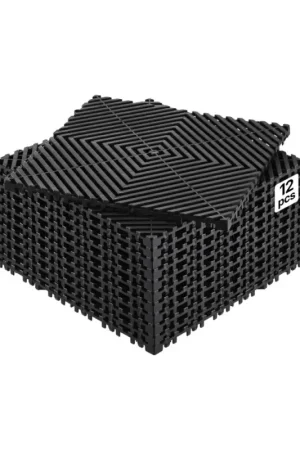 Offres VEVOR Tapis de drainage emboîtable, 310x310 mm, dalles de sol de drainage modulaire emboîtable, 12 pcs, coussin de sol à épisser en PP antidérapant noir, tapis de douche, pour garage, jardin, cuisine Vente Flash